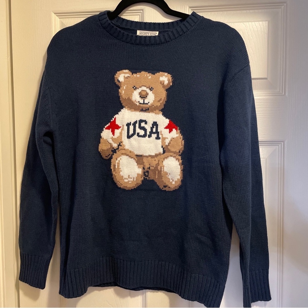 Mighty Fine Navy Sweater with USA Bear Design
